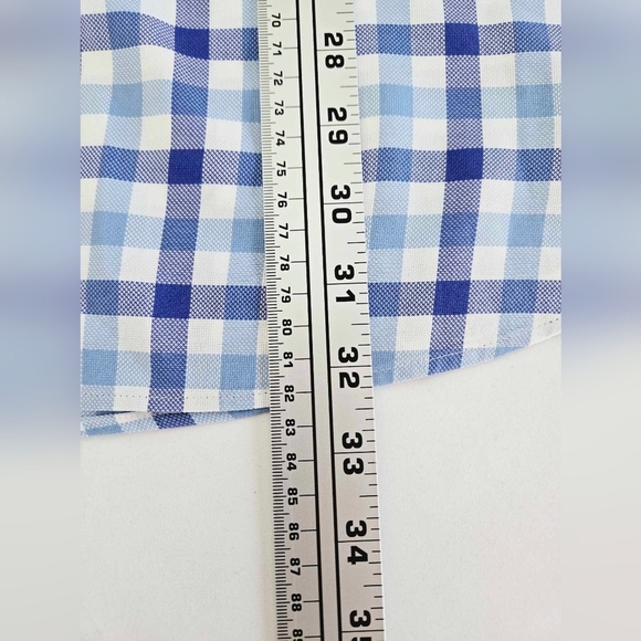 Peter Millar Short Sleeve Button Down Shirt Blue Plaid Stripes Size XL - Picture 10 of 11